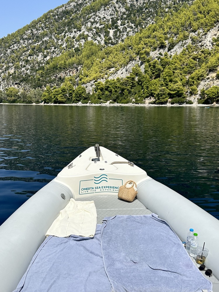 Custom charter route boat view on calm water